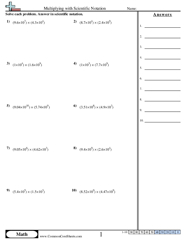 8.ee.4 Worksheets - Multiplying with Scientific Notation worksheet